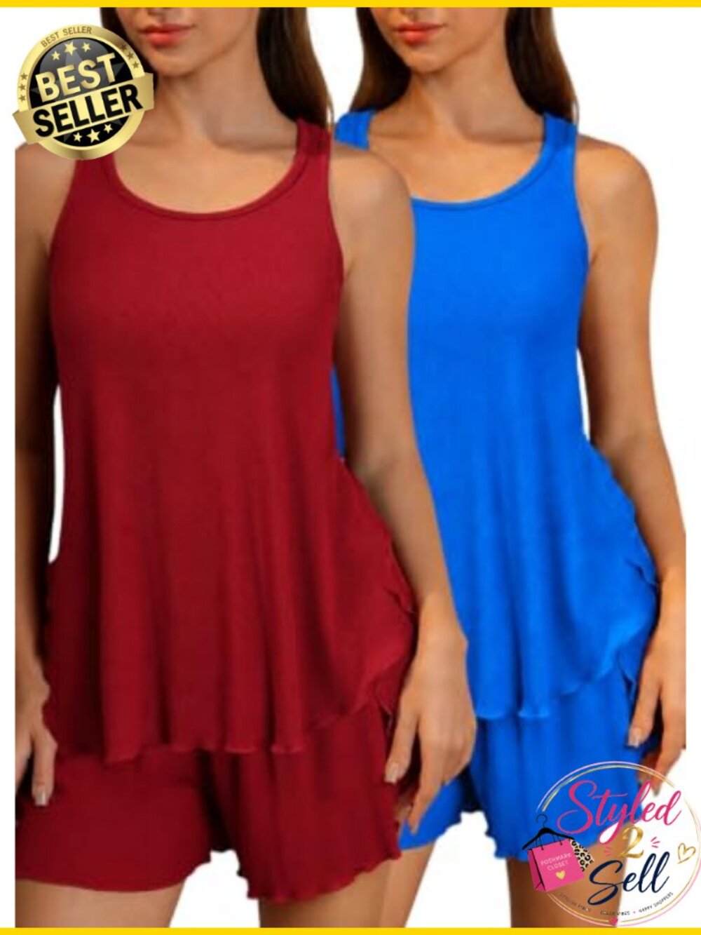 Women's Viscose Pajama Set Ribbed Tank Top Split Shorts 2 Pack
